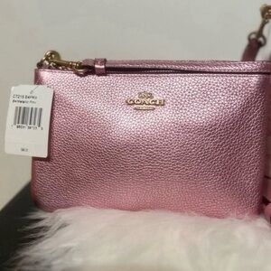 NWT COACH Reserve Wristlet Wallet In Pink Metallic with Gold Hardware C7215